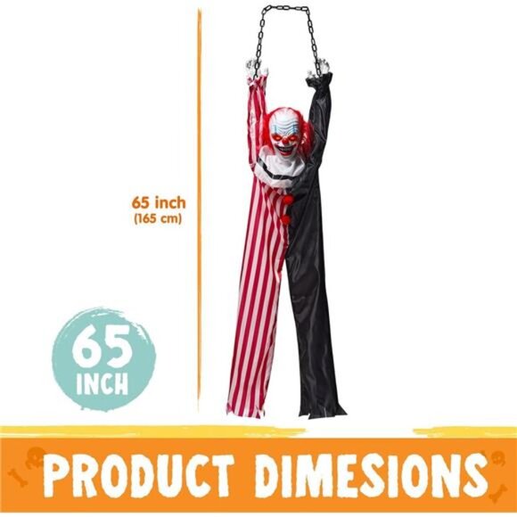 JOYIN 65" Halloween Hanging Scary Clown Decorations with Chain, with LED Lights - Picture 2 of 7